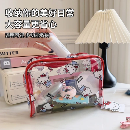 The best-selling Sanrio cartoon transparent makeup bag has a large capacity and a high level of appearance. It is a cute and portable travel storage bag by Kuromi The best-selling Sanrio cartoon transparent makeup bag has a large capacity and a high level of appearance. It is a cute and portable travel storage bag by Kuromi